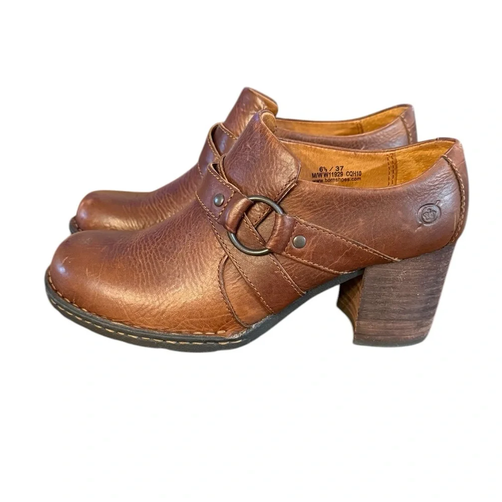 Born Haddon Brown Leather Mules with Chunky Heel Women’s Size 6.5